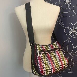 LeSportsac Crossbody Nylon Bag and Matching zipper Pouch Multi Color Hearts